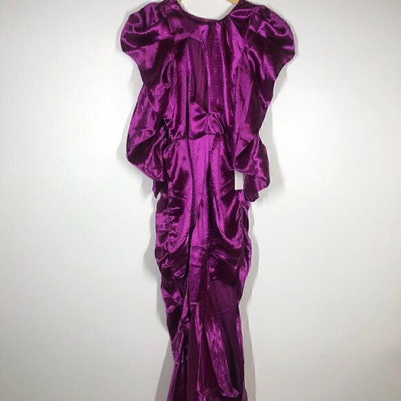 For Love & Lemons Bowie Metallic Dress Satin Cutout Magenta NWT S - Picture 6 of 13